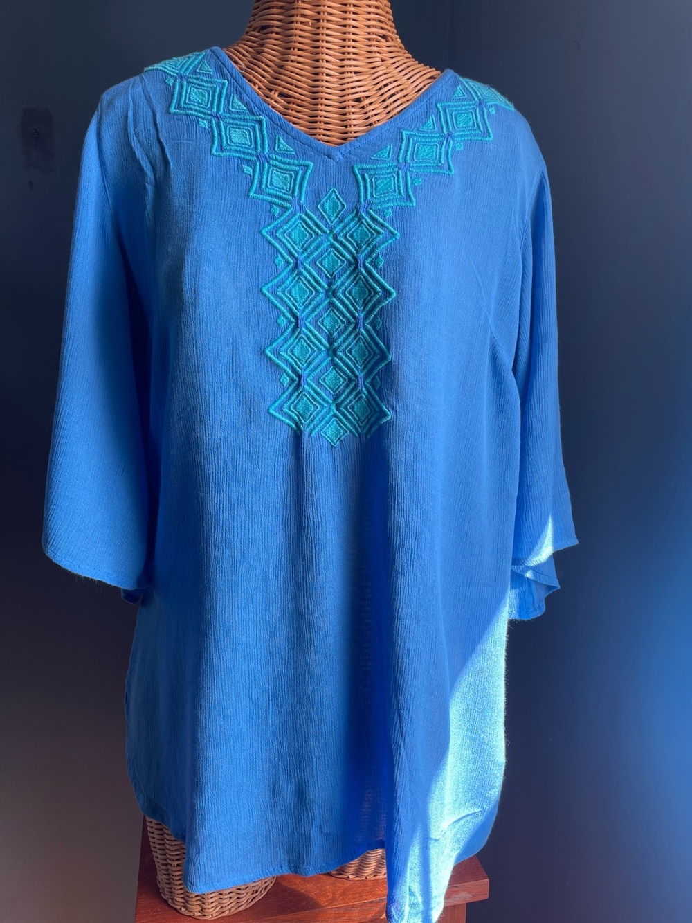 Lilly Pulitzer for Target Blue Embroidered Gauze Tunic Blouse Top Size Medium